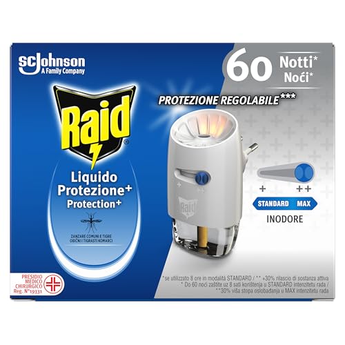 Raid Liquido Elettrico Protezione+ Antizanzare, 1 Diffusore + 1 Ricarica 36ml, 60 Notti