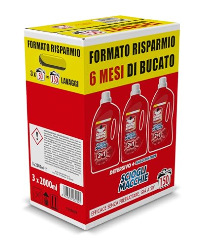 Omino Bianco Detersivo Lavatrice Liquido Scioglimacchie 2in1, 150 Lavaggi