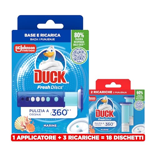 Duck Fresh Discs Detergente Bagno Dischi Gel Igienizzanti WC Profumo Brezza Marina, 18 Dischetti con Applicatore