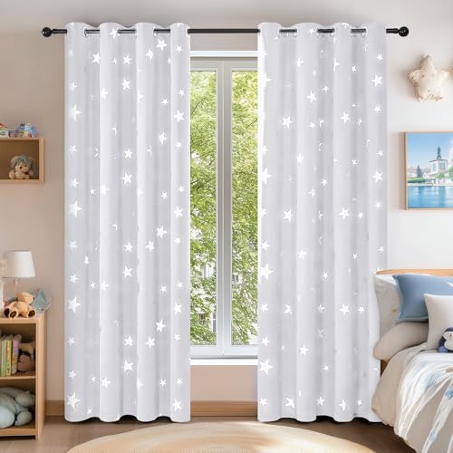 Deconovo Tende Oscuranti Termiche Stelle Stampate 2 Pezzi Grigio Perla