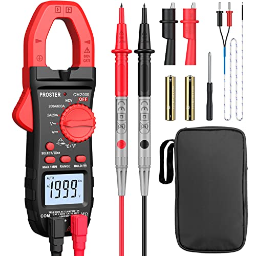 Proster Pinza Amperometrica 2000 Count TRMS 600A Multimetro Digitale