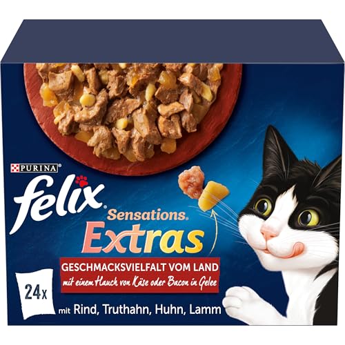 FELIX Sensations Extra Cibo Umido per Gatti in Gelatina Mix di Varietà, 96 Sacchetti
