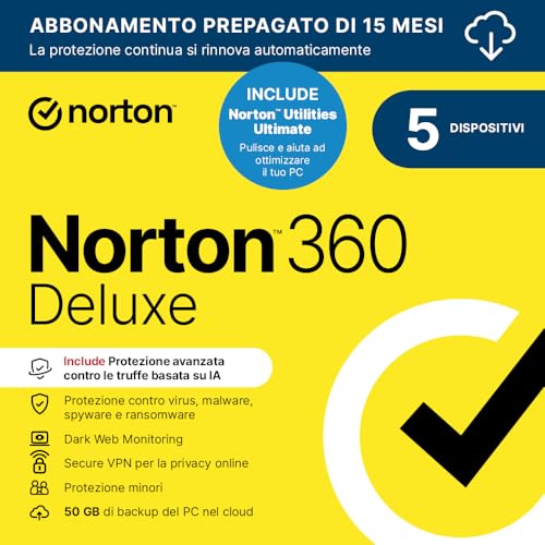 Norton 360 Deluxe 2026 + Utilities Ultimate Antivirus 5 dispositivi