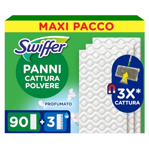 Swiffer Panni Cattura Polvere e Lavapavimenti, 90 Panni Dry e 3 Wet
