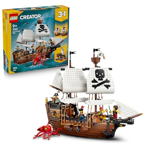 LEGO Creator 3 in 1 Iconica Nave da Pirata, Giocattolo Trasformabile in Castello o 2 Barche