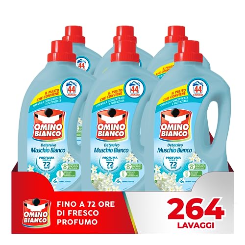 Omino Bianco Detersivo Lavatrice Liquido Fresco Profumo Muschio Bianco, 264 Lavaggi