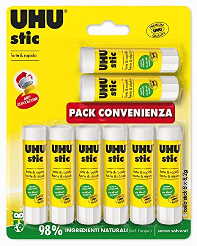 UHU Colla Stick 8x8,2g per Bambini, Lavoretti, Scuola e Ufficio
