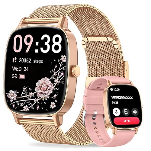 Smartwatch Donna Dorato con 2 Cinturini, 1.85'' HD