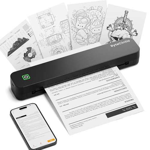 ByteCintia C80 Stampante Portatile A4,Stampante Termica Portatile compatibile con formato A4, stampante senza inchiostro compatibile con Android e iOS e laptop per ufficio, auto e casa