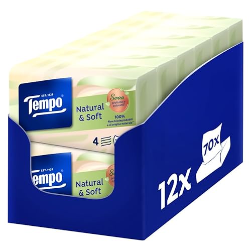 Tempo Fazzoletti di Carta Natural & Soft 4 Veli, 12 Confezioni da 70
