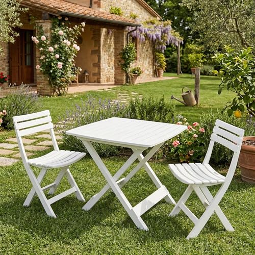 Dmora Set da Esterno 2 sedie e 1 tavolo Bianco